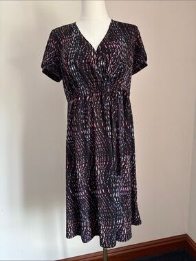 Motherhood Black Midi Dress with Pink & Blue Dot Print
